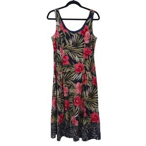 Dressbarn Linen Black Floral Sleeveless Dress - 10